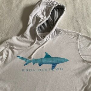 White  Hoodie with Provincetown Blue Shark Graphic